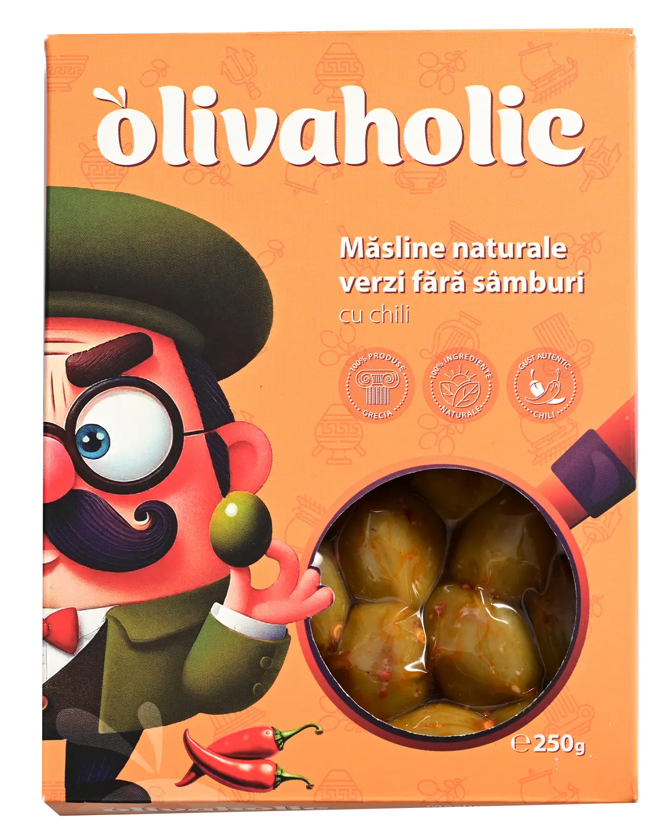 Măsline verzi fără sâmburi cu chili